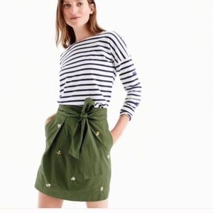 J-Crew Olive Embroidered Bow Skirt